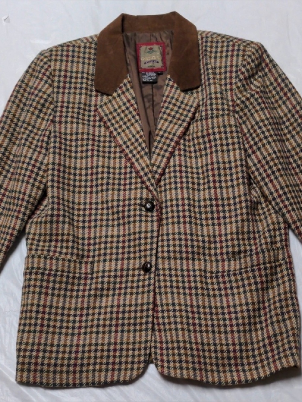 Preppy Vintage 90s Wool Houndstooth Dark Academia Blazer Jacket Size L